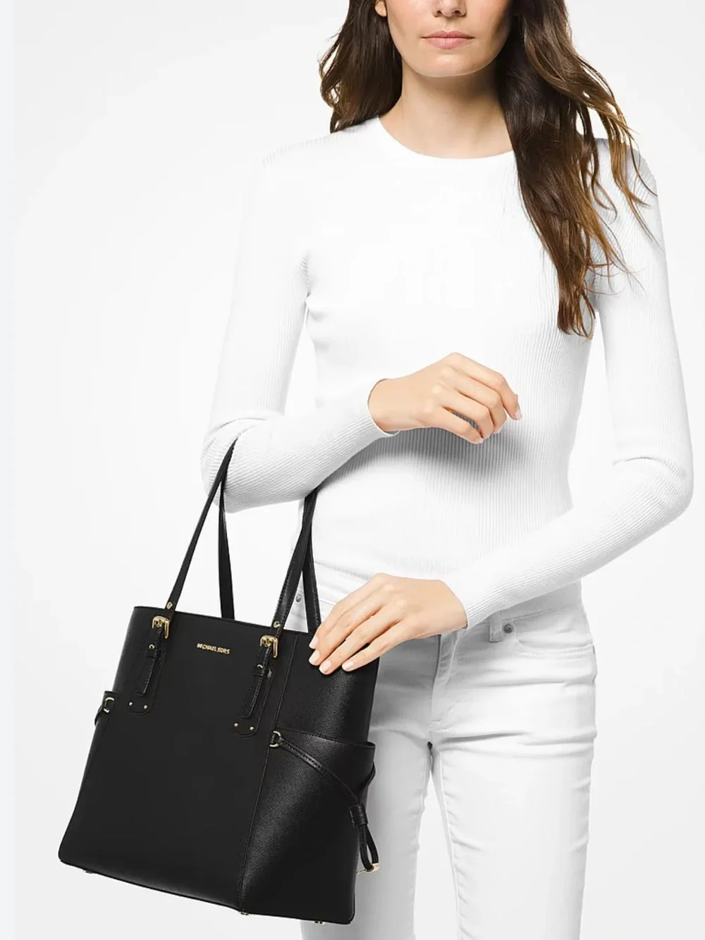 MICHEL KORS VOYAGER Black Saffiano Leather Tote with Exterior Pockets NWOT